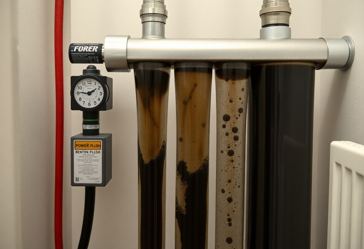 Power flushing equipment connected to a central heating system in Kent
